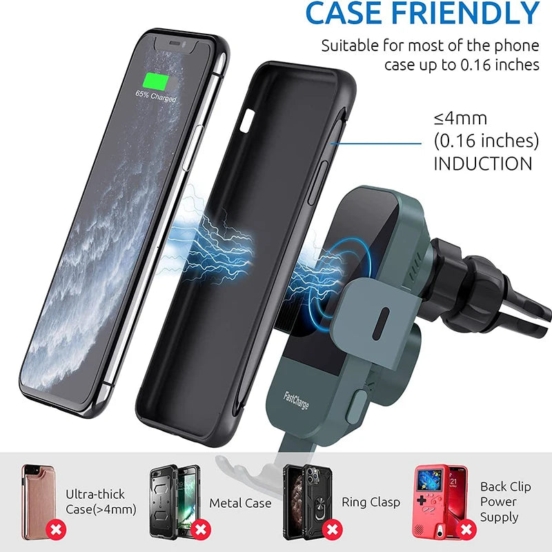 Wireless Car Charger, Fast Charging Phone Holder BothLin 3 in 1 Phone Mount Auto Clamping Car Accessories Compatible with iPhone 14 13 12 11 Xs XR, Samsung S23 Ultra S22 S21 S20/S10+ S9+ Note 9