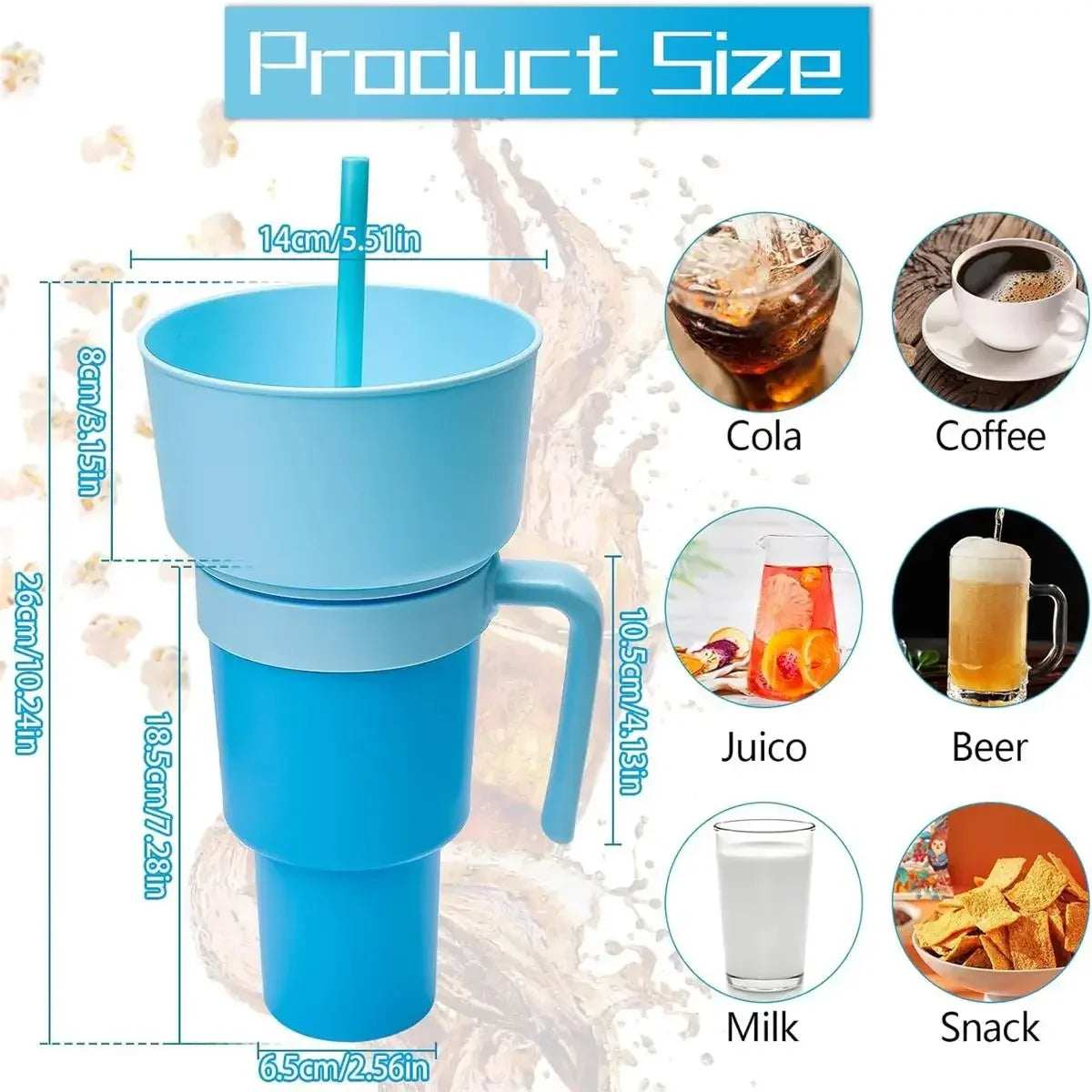 2-in-1 Snack Bowl and Drink Cup with Straw, perfect for movie nights!