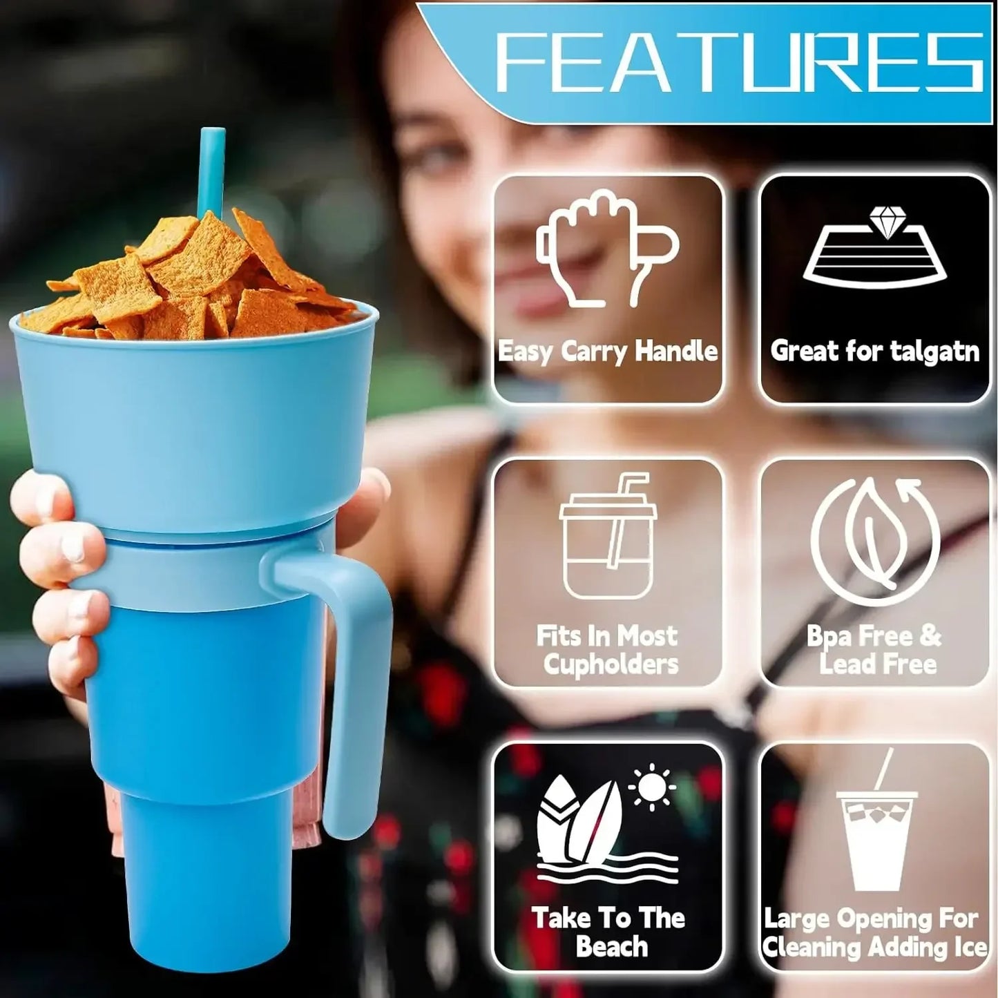 2-in-1 Snack Bowl and Drink Cup with Straw, perfect for movie nights!