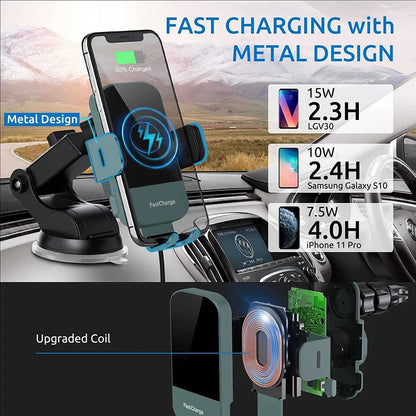 Wireless Car Charger, Fast Charging Phone Holder BothLin 3 in 1 Phone Mount Auto Clamping Car Accessories Compatible with iPhone 14 13 12 11 Xs XR, Samsung S23 Ultra S22 S21 S20/S10+ S9+ Note 9