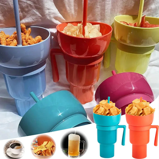 2-in-1 Snack Bowl and Drink Cup with Straw, perfect for movie nights!