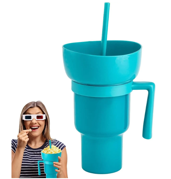 2-in-1 Snack Bowl and Drink Cup with Straw, perfect for movie nights!