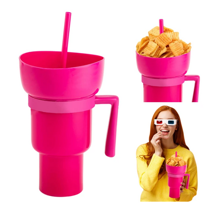 2-in-1 Snack Bowl and Drink Cup with Straw, perfect for movie nights!