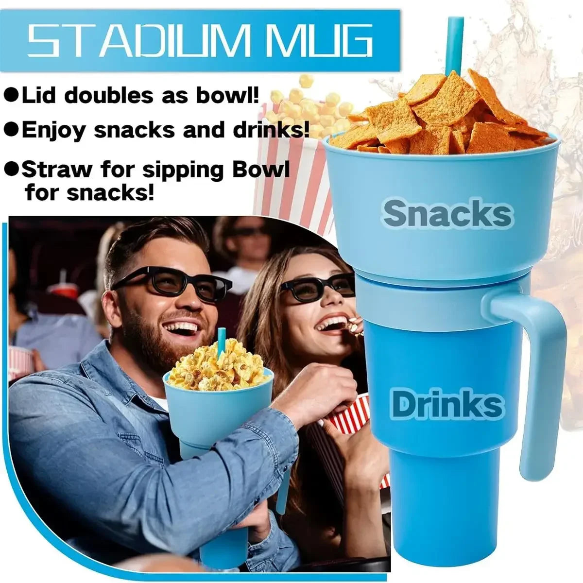 2-in-1 Snack Bowl and Drink Cup with Straw, perfect for movie nights!