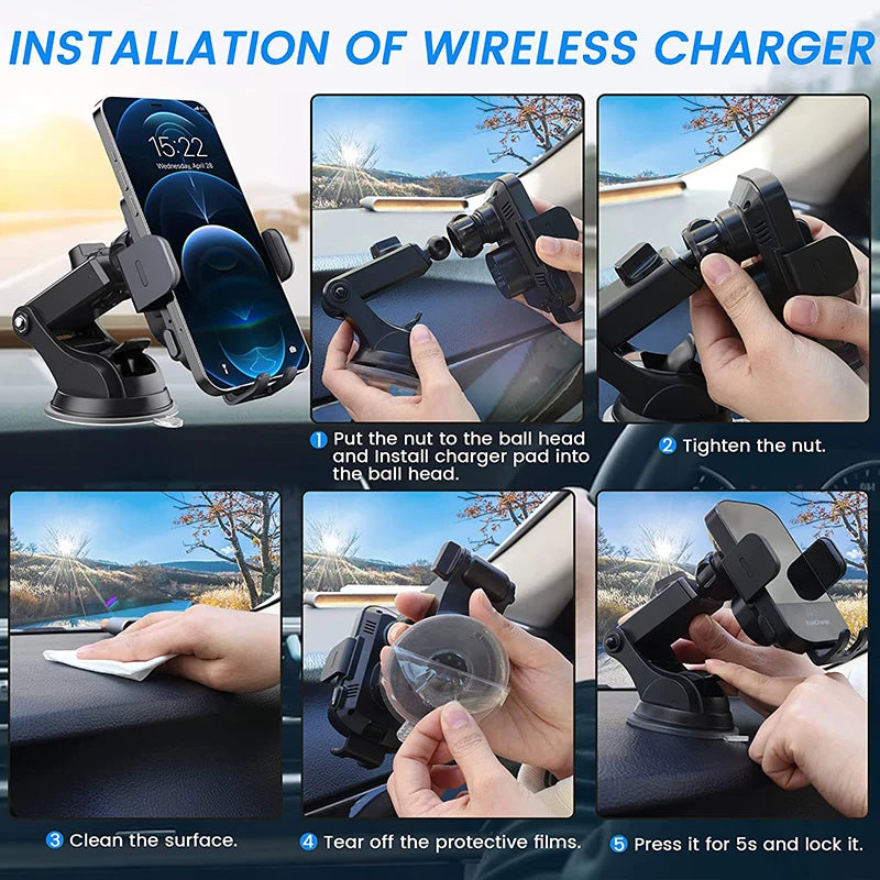 Wireless Car Charger, Fast Charging Phone Holder BothLin 3 in 1 Phone Mount Auto Clamping Car Accessories Compatible with iPhone 14 13 12 11 Xs XR, Samsung S23 Ultra S22 S21 S20/S10+ S9+ Note 9